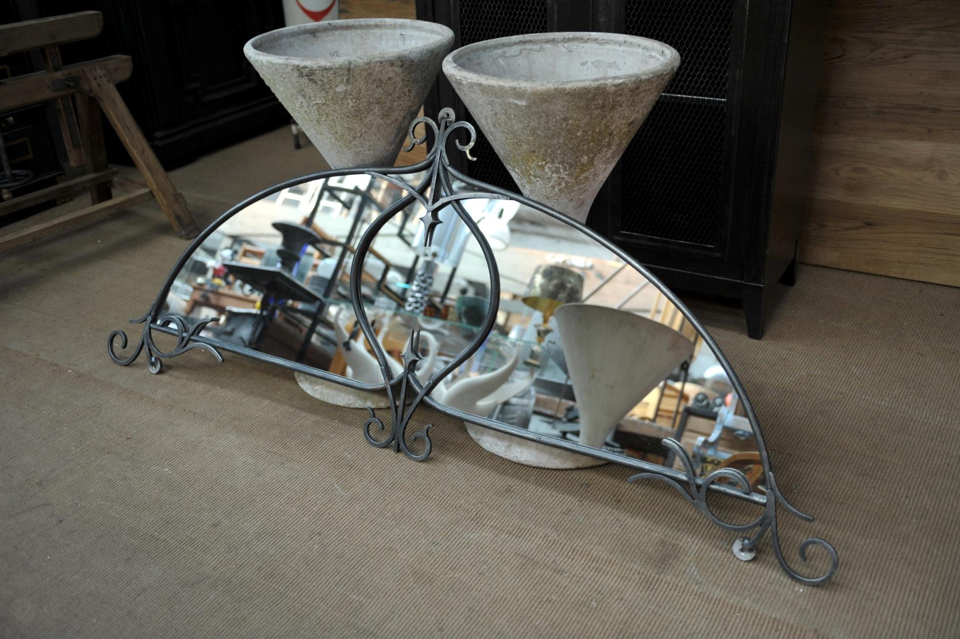 Iron mirror Art Nouveau style hand polished with  glass mirrors . weight 13 kg.