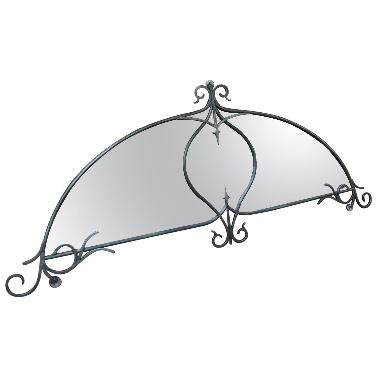 Antique Art Nouveau Floral Wrought Iron Frame Oval Wall Console Mirror For Sale At 1stdibs