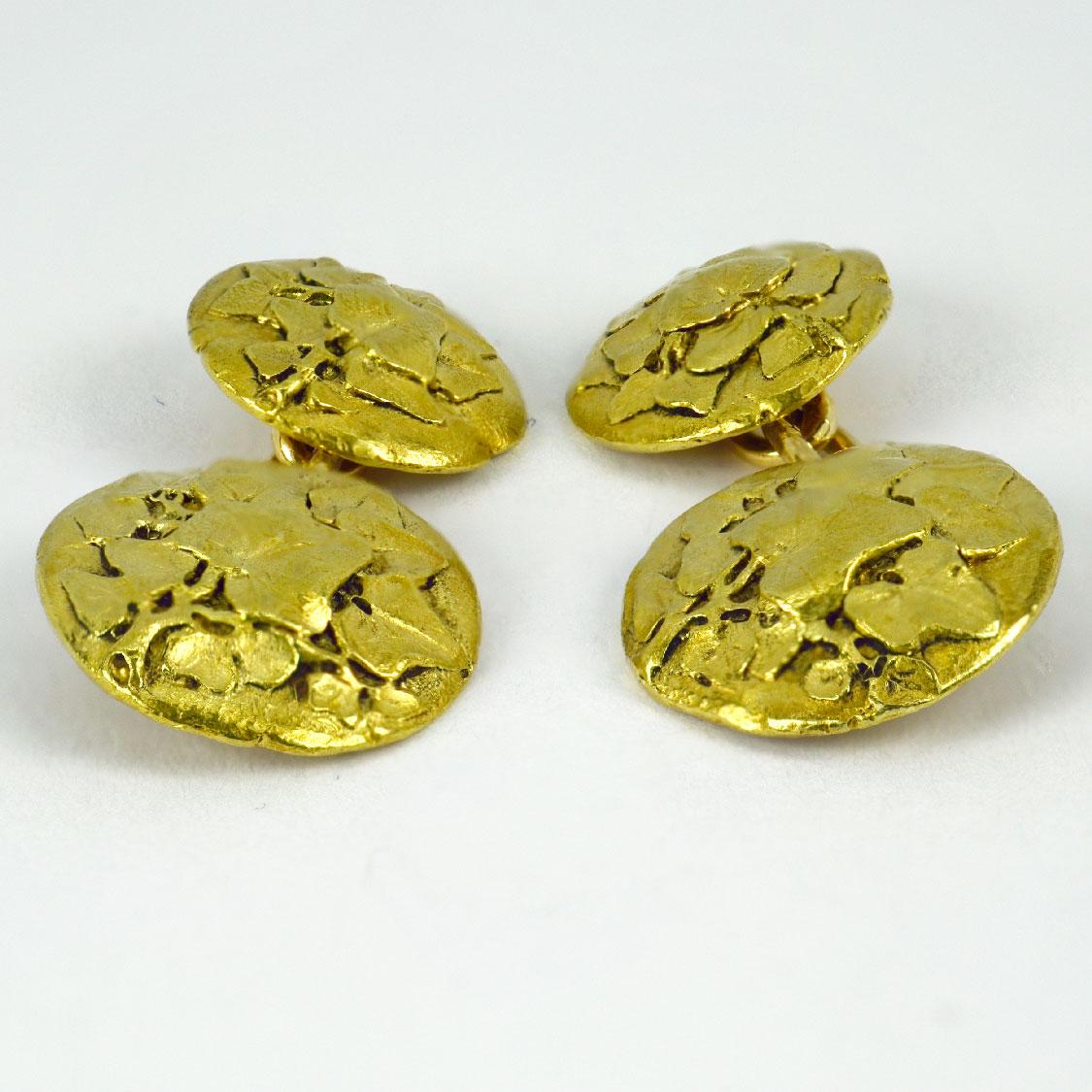 Art Nouveau French Ivy Leaves 18K Yellow Gold Cufflinks In Good Condition In London, GB