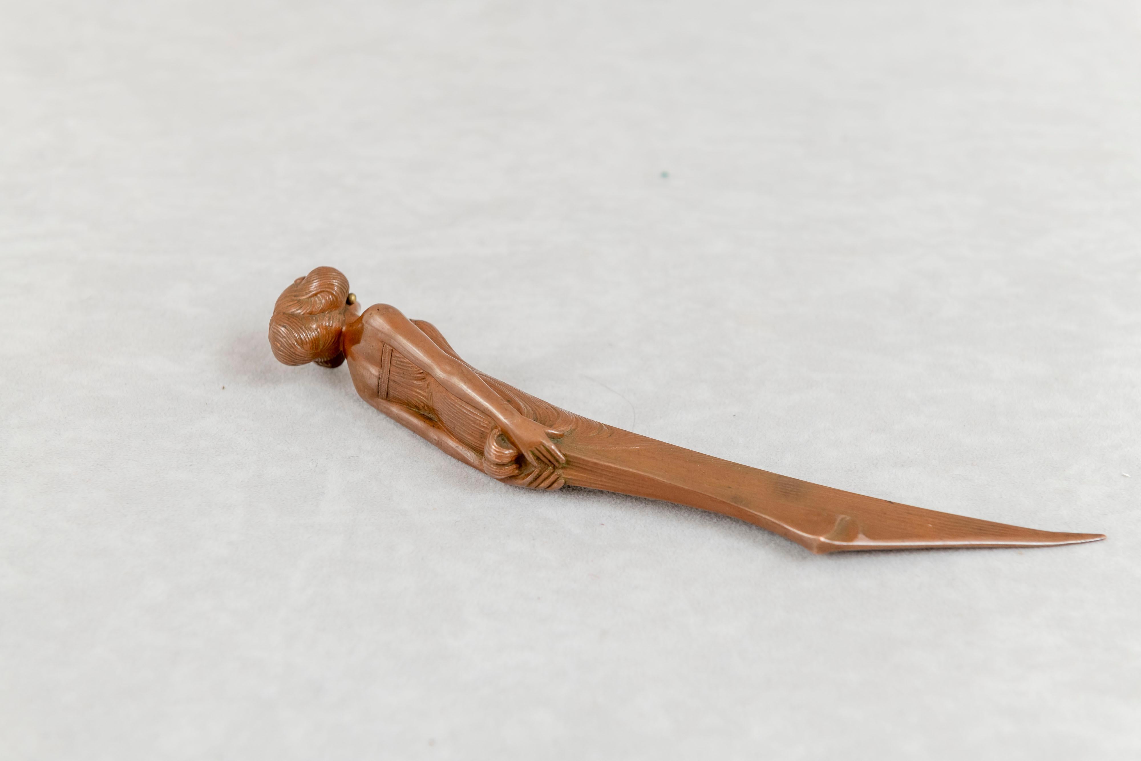 20th Century Art Nouveau French Letter Opener, w/ Beautiful Girl, ca. 1900 For Sale