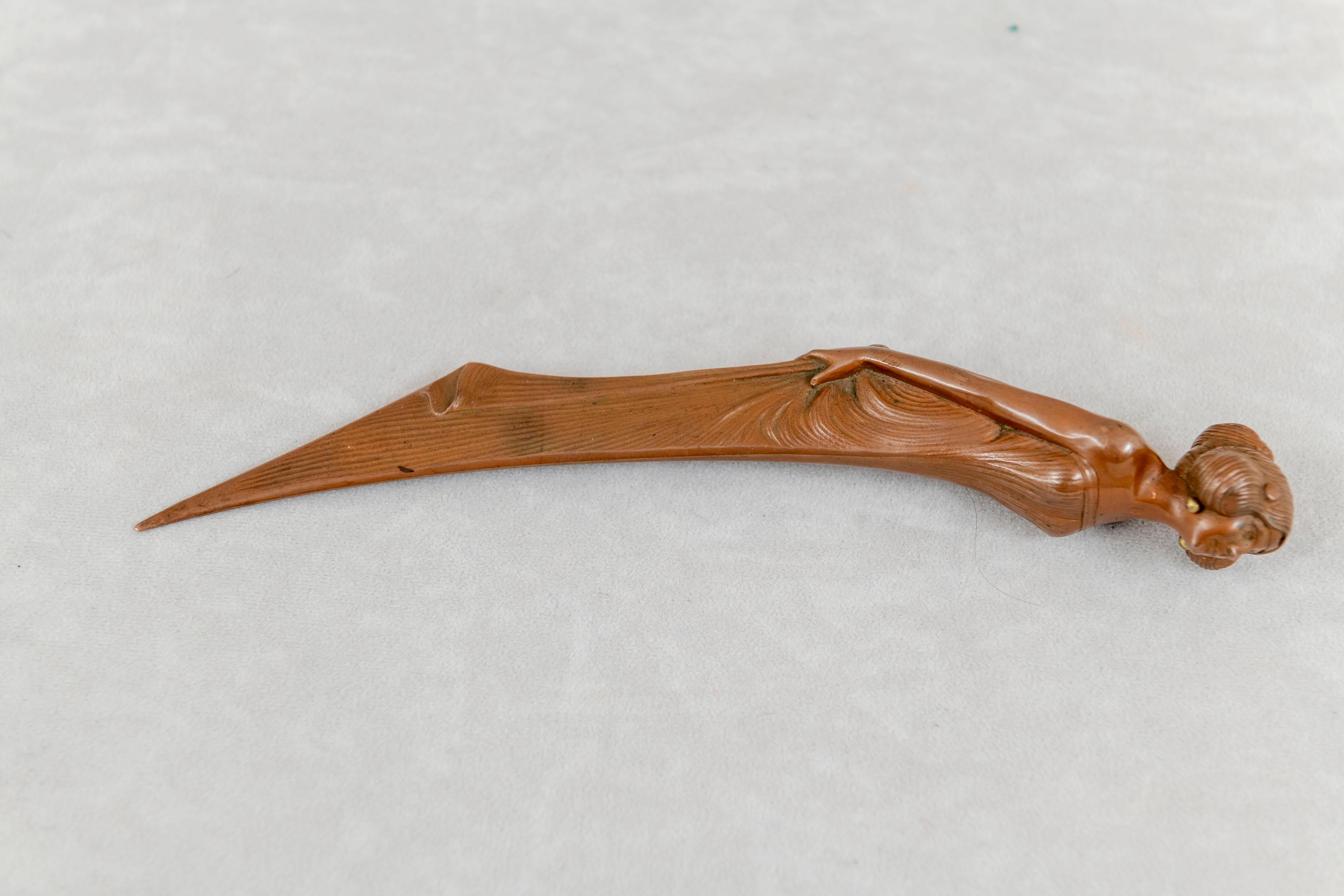 Art Nouveau French Letter Opener, w/ Beautiful Girl, ca. 1900 For Sale 1