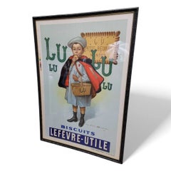 Art Nouveau French Lithograph Poster For 'Lulu Biscuits Lefevre-Utile'