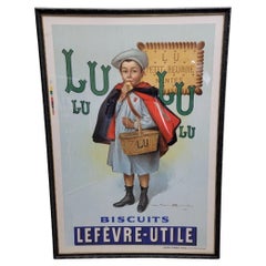 Art Nouveau French Lithograph Poster For 'Lulu Biscuits Lefevre-Utile'