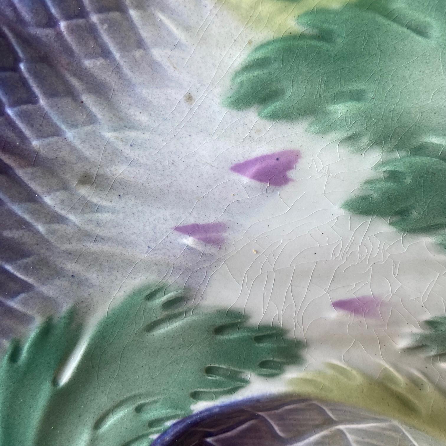 Französische Jugendstil-Majolika-Spargelteller Saint Amand, 1920er Jahre, 5er-Set (Art nouveau) im Angebot