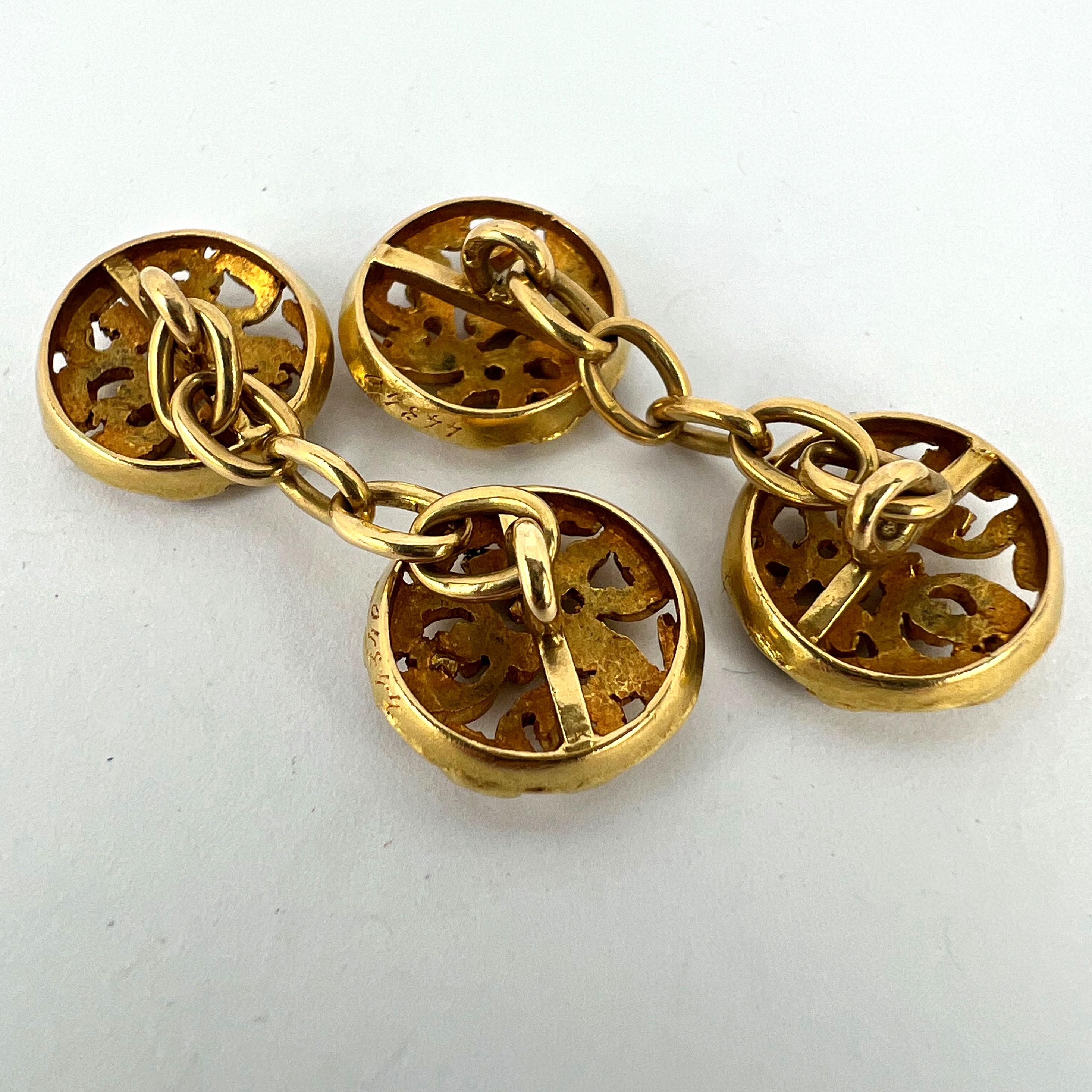 Art Nouveau French Mistletoe Leaves 18K Yellow Gold Cufflinks For Sale 14