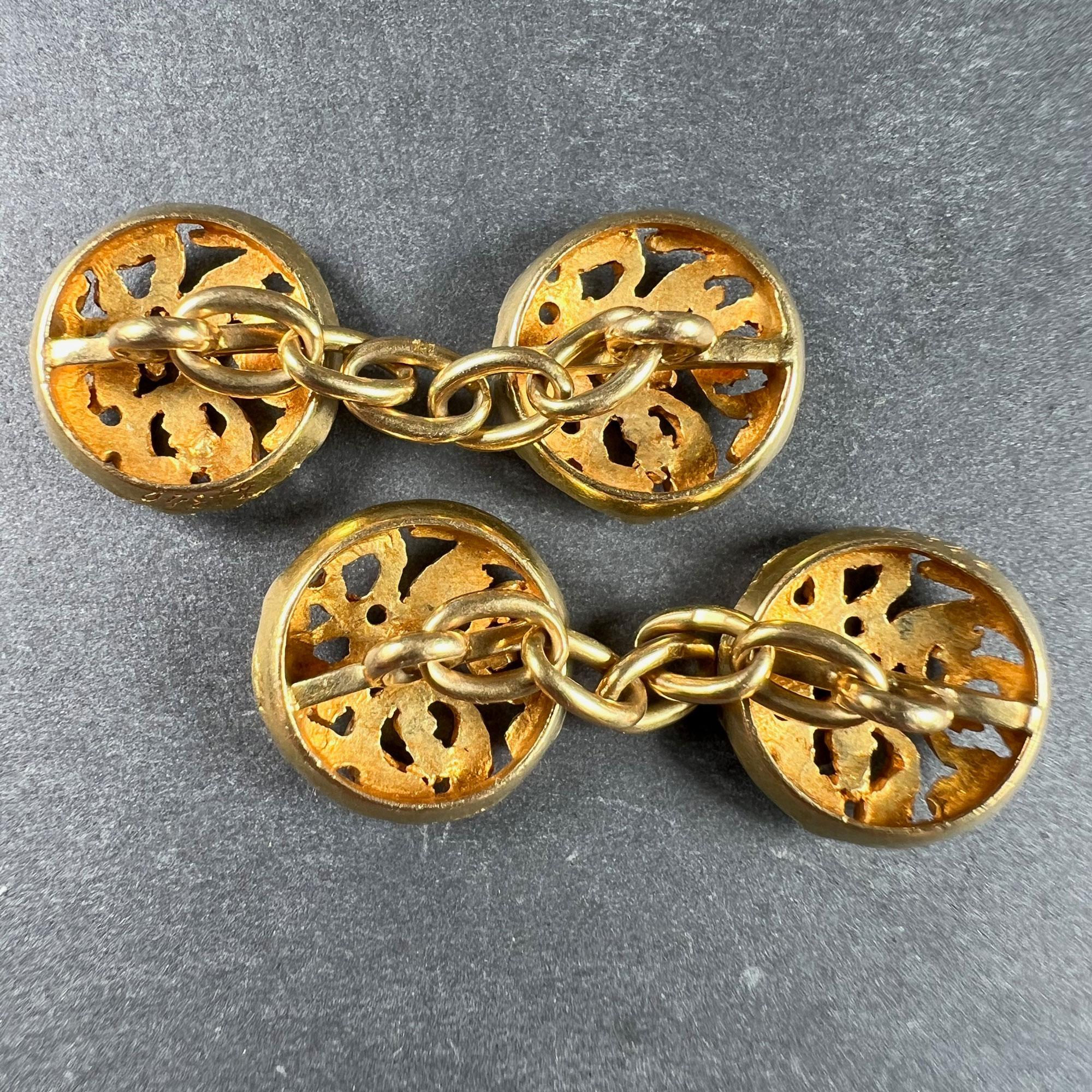Art Nouveau French Mistletoe Leaves 18K Yellow Gold Cufflinks In Good Condition For Sale In London, GB