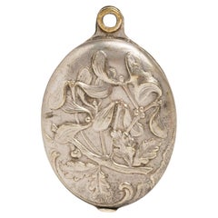 Art Nouveau French Mistletoe Silver Plated Mirror Pendant