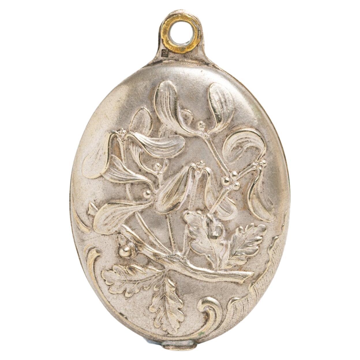 Colgante Art Nouveau Francés Muérdago Espejo Plateado