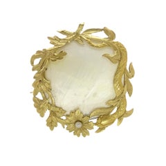 Art Nouveau Spilla in madreperla francese, oro giallo 18 carati, perla