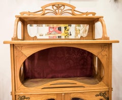 Art Nouveau French Oak Display Cabinet with Gold Brass Mouthpiece and Hinges