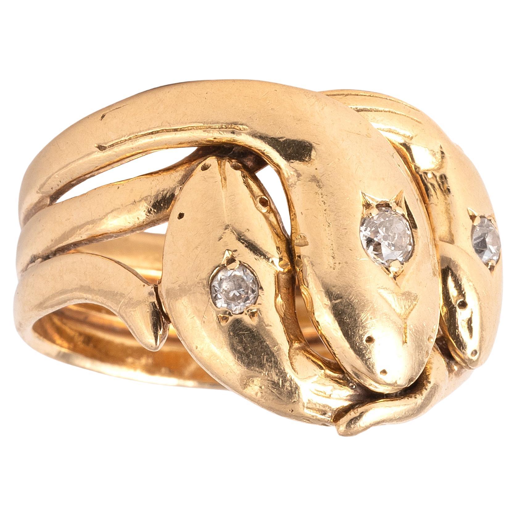 Taille vieille Europe Bague serpent à diamant de style Art Nouveau français, 1900 en vente