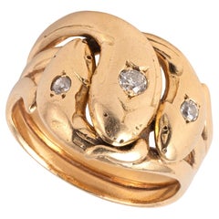 Art Nouveau French Old Cut Diamond Snake Ring, 1900’s