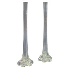 Art Nouveau French Pair of Gladioli Fluted Glass Vases