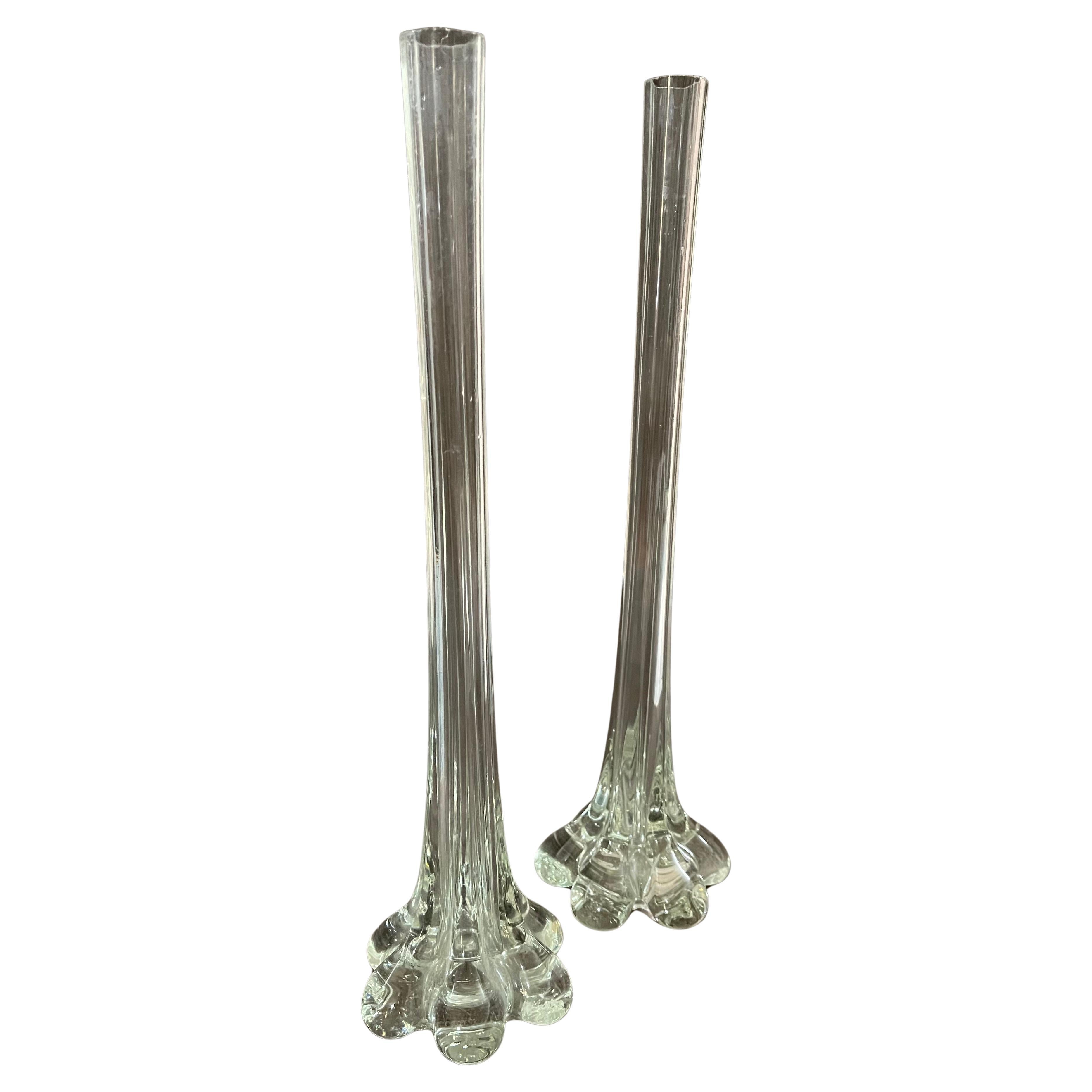 Art Nouveau French Pair of Gladioli Fluted Glass Vases