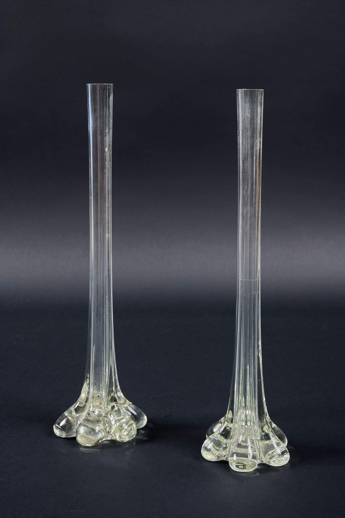 Paire de vases en verre cannelé Gladioli Art Nouveau français