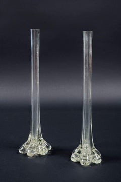 Art Nouveau French Pair of Gladioli Fluted Glass Vases
