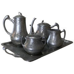 Antique Art Nouveau French Pewter Coffee Service Set