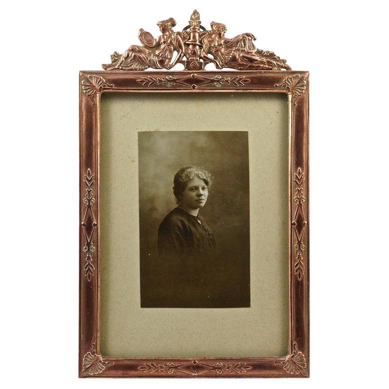 Art Nouveau French Picture Frame with a Lady Portrait Photograph For Sale