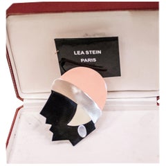 Antique Art Nouveau French Pink and Black Bakelita Brooch