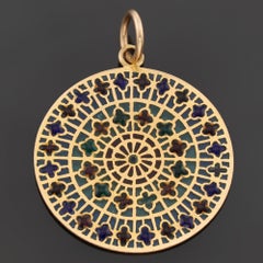 Art Nouveau French Plique-a Joure Multicolor Glass Enamel Yellow Gold Pendant