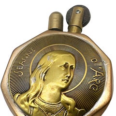 Art Nouveau French Poilu Trench Art "Joan of Arc" Brass Lighter