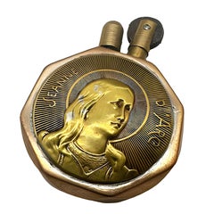 Art Nouveau French Poilu Trench Art "Joan of Arc" Brass Lighter