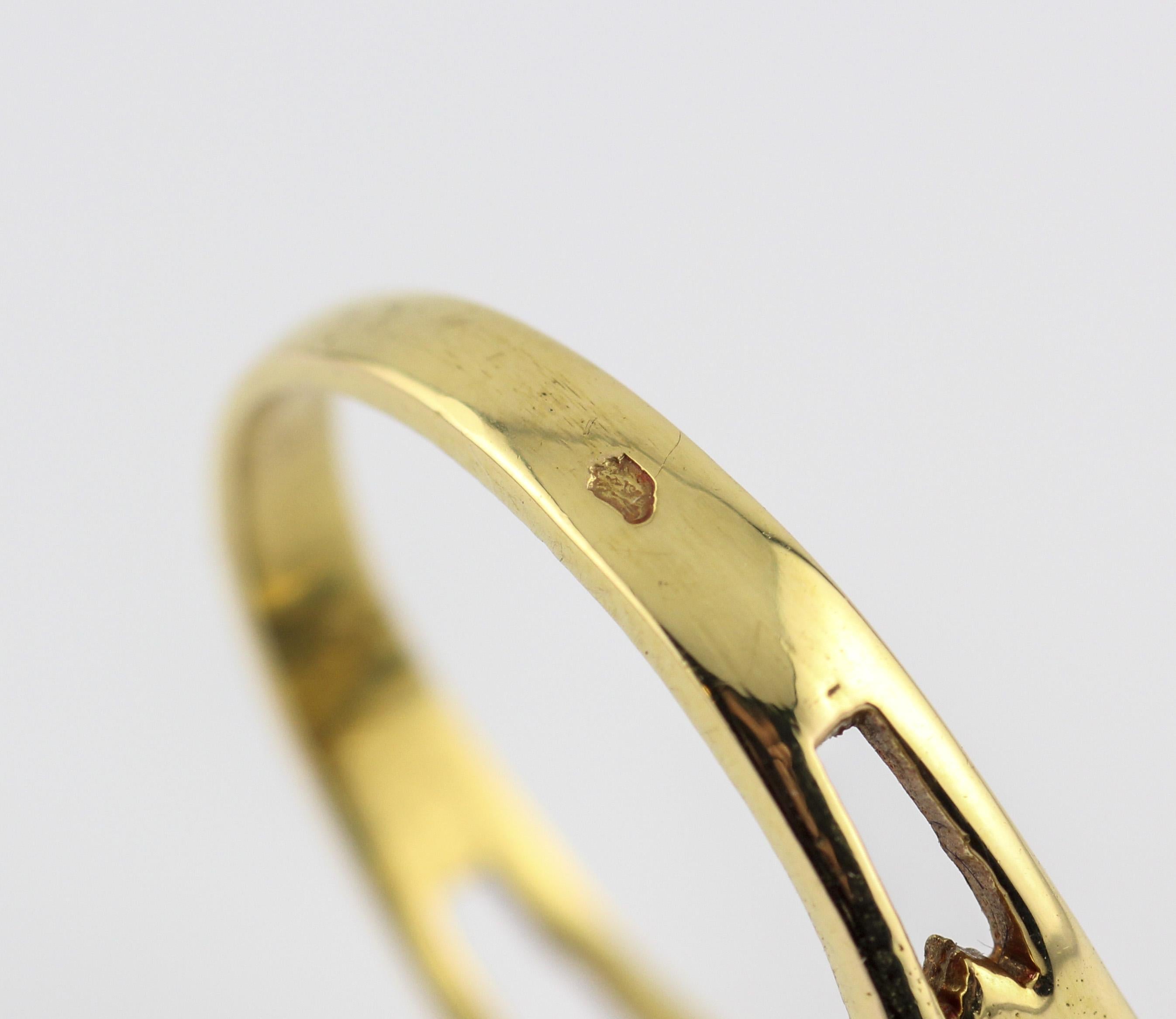Art Nouveau French Sapphire Diamond Enamel 18k Gold Ring Size 6 For Sale 2