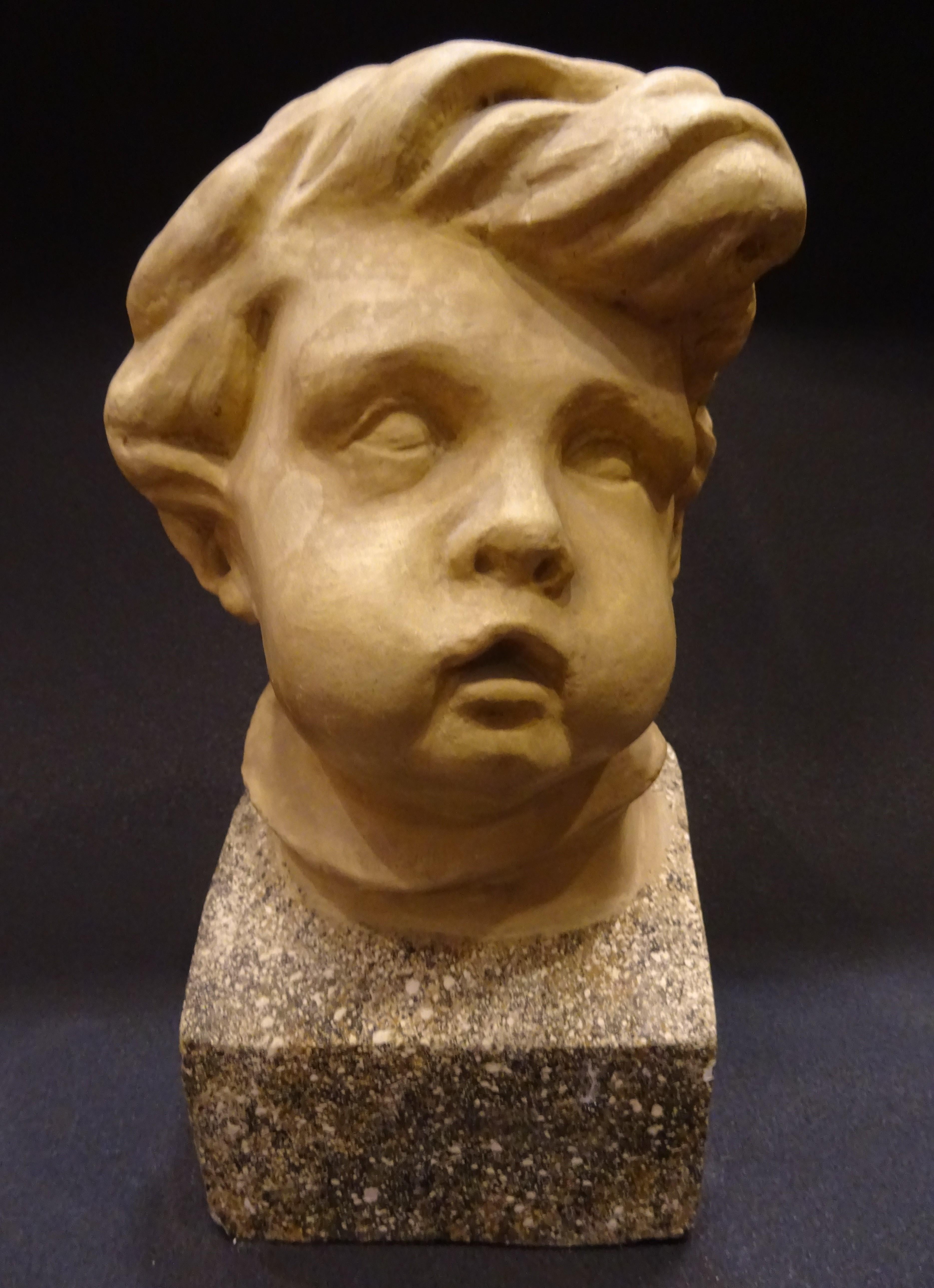 Beautiful plaster carved child bust, circa 1910, academicist, French school.
They used to be used in artistic academies as models to paint or to work on bronze or wood.
Its a very decorative piece and also a collector’s piece.
It’s suitable in a