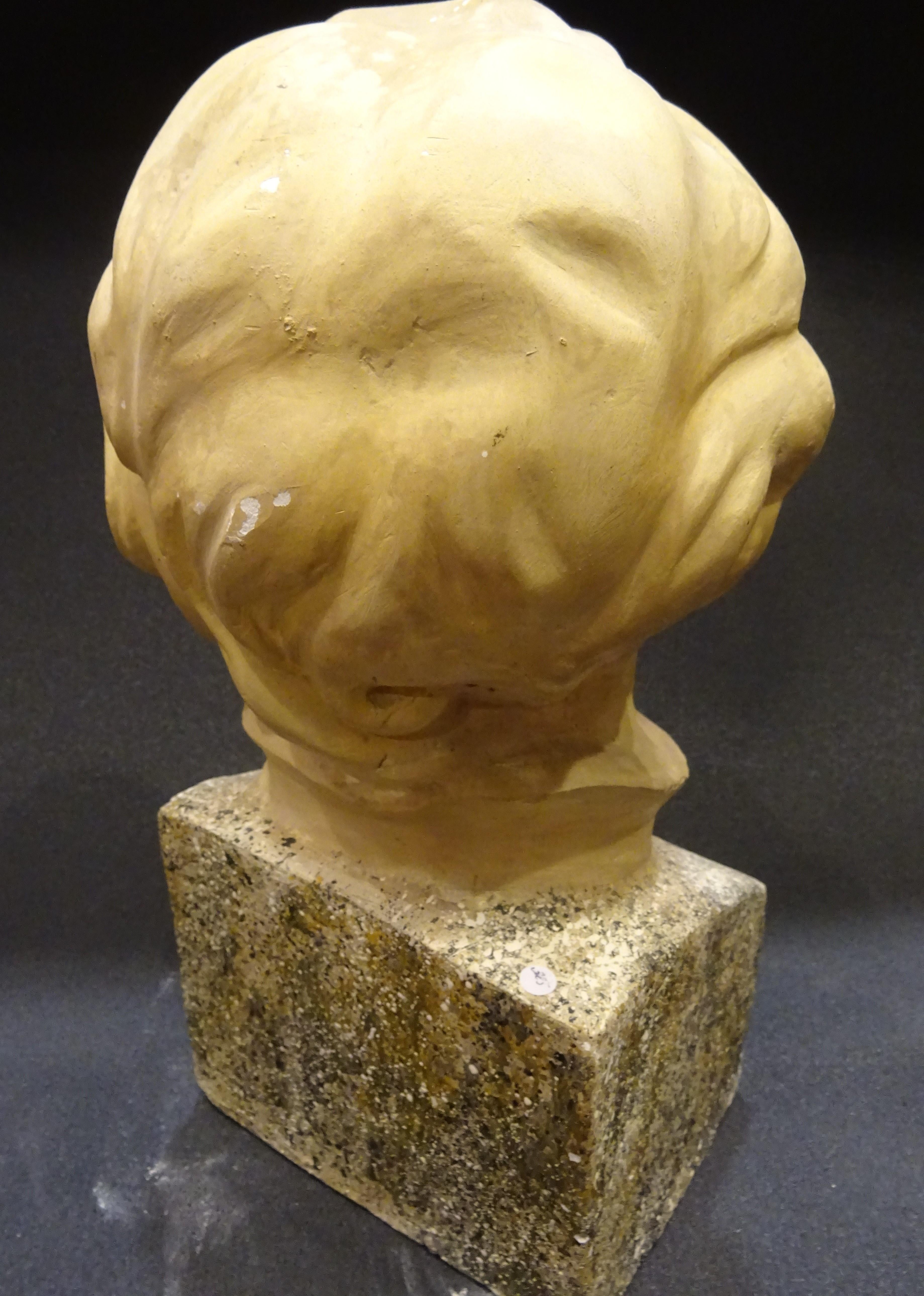 Art Nouveau French School Plaster Carved Child Bust with Base Imitating Stone 5