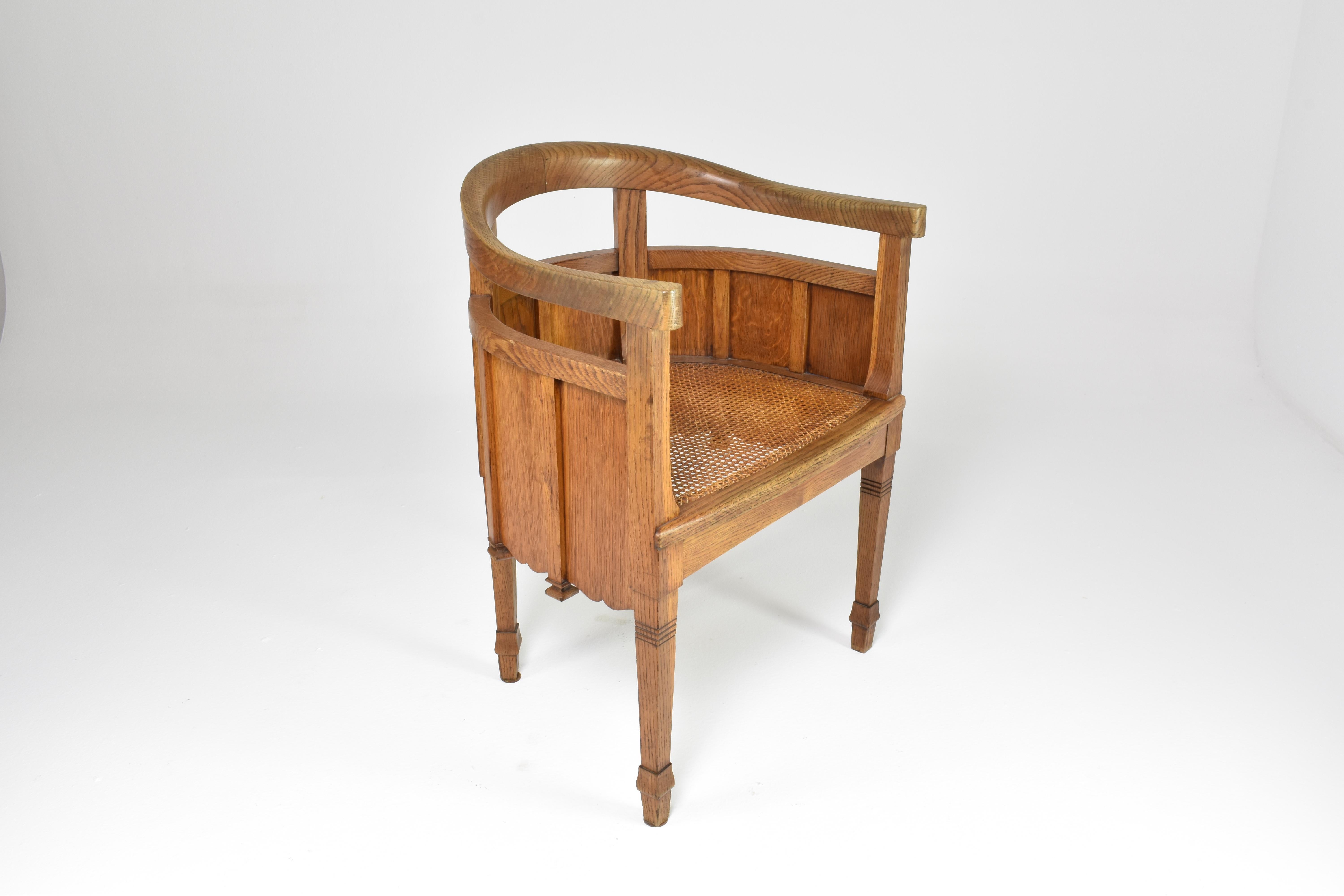 Art Nouveau French Sculpted Oak Office Chair For Sale 6