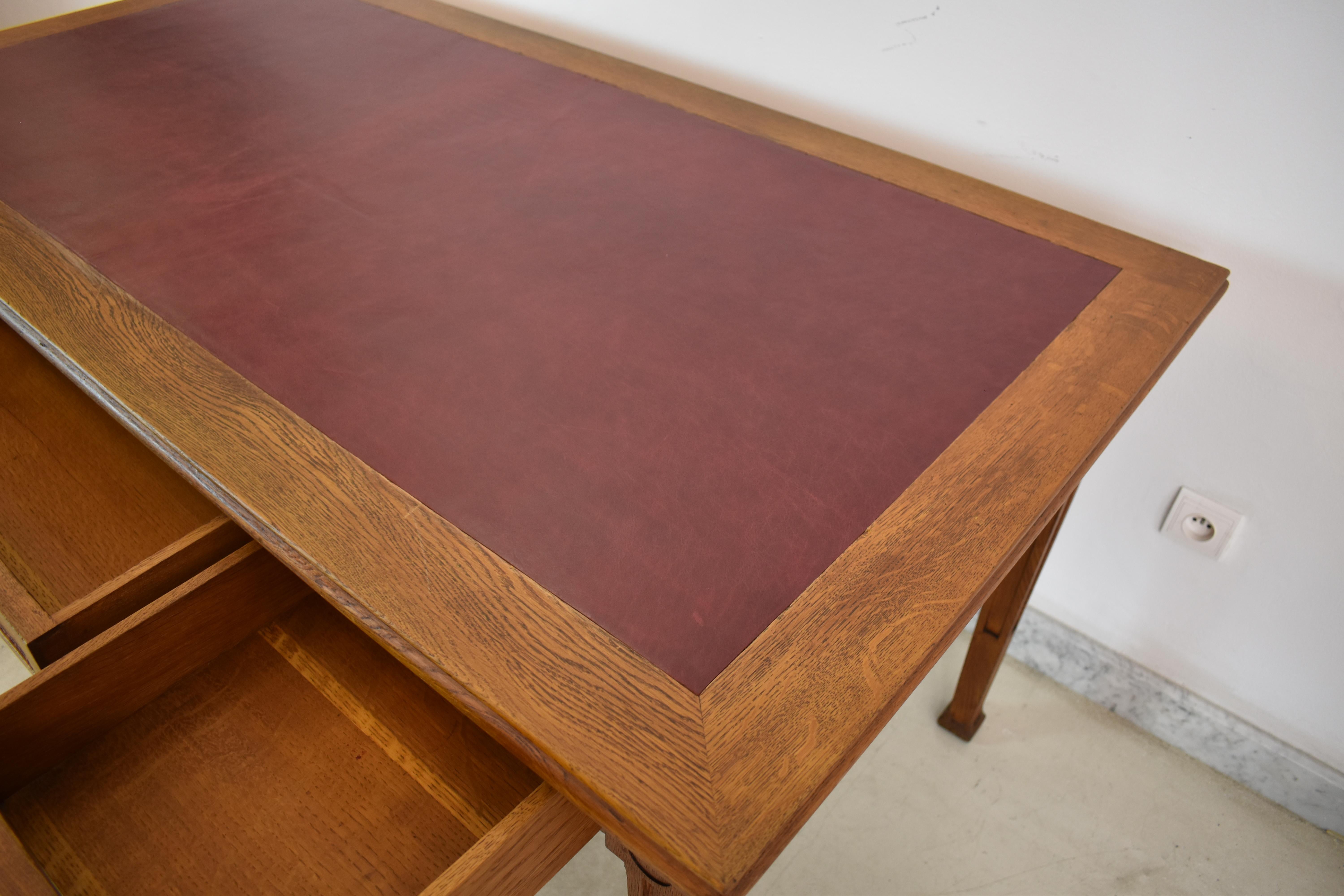 Art Nouveau French Sculpted Oak Office Desk and Chair 8