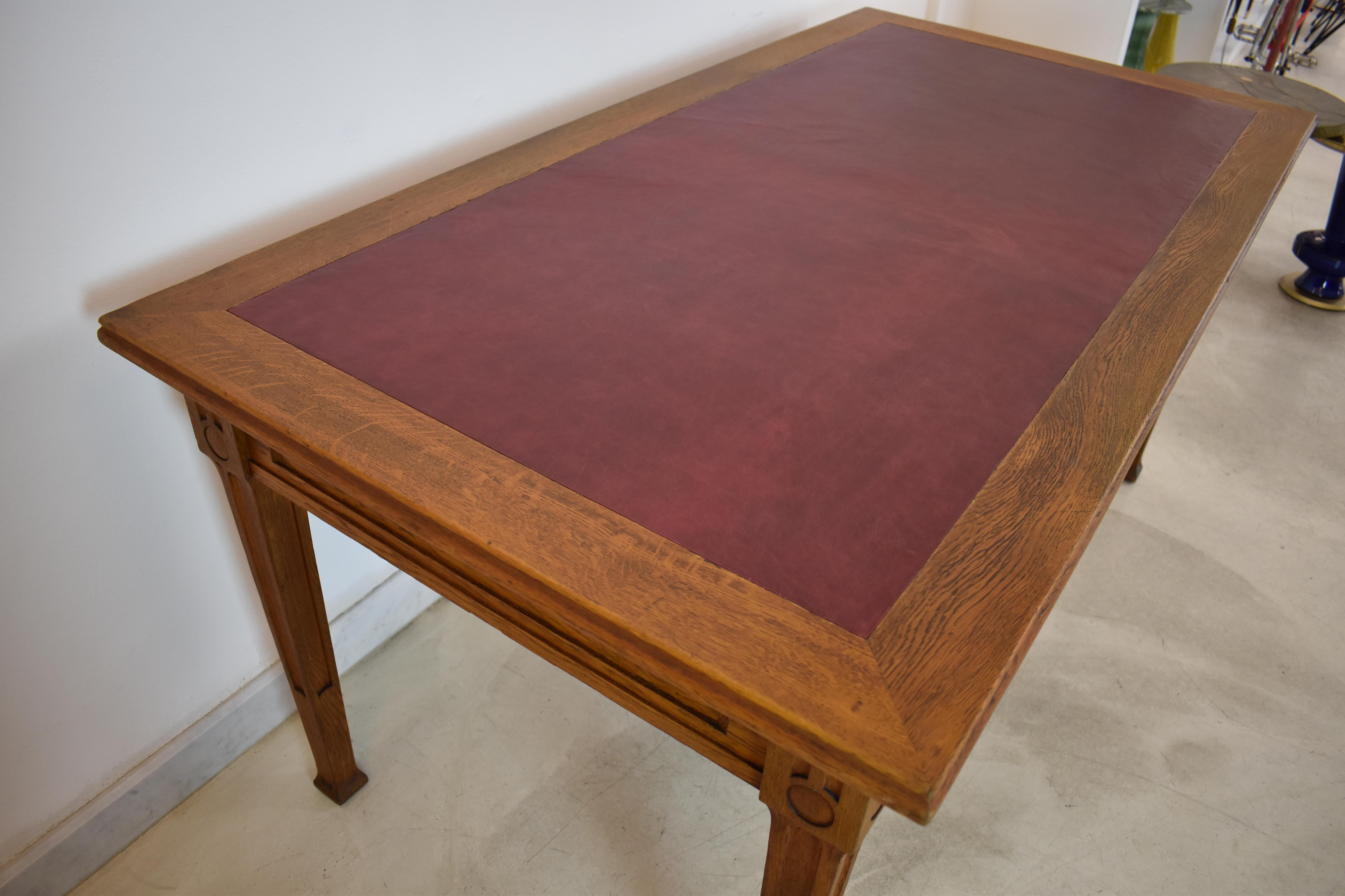 Art Nouveau French Sculpted Oak Office Desk and Chair 9