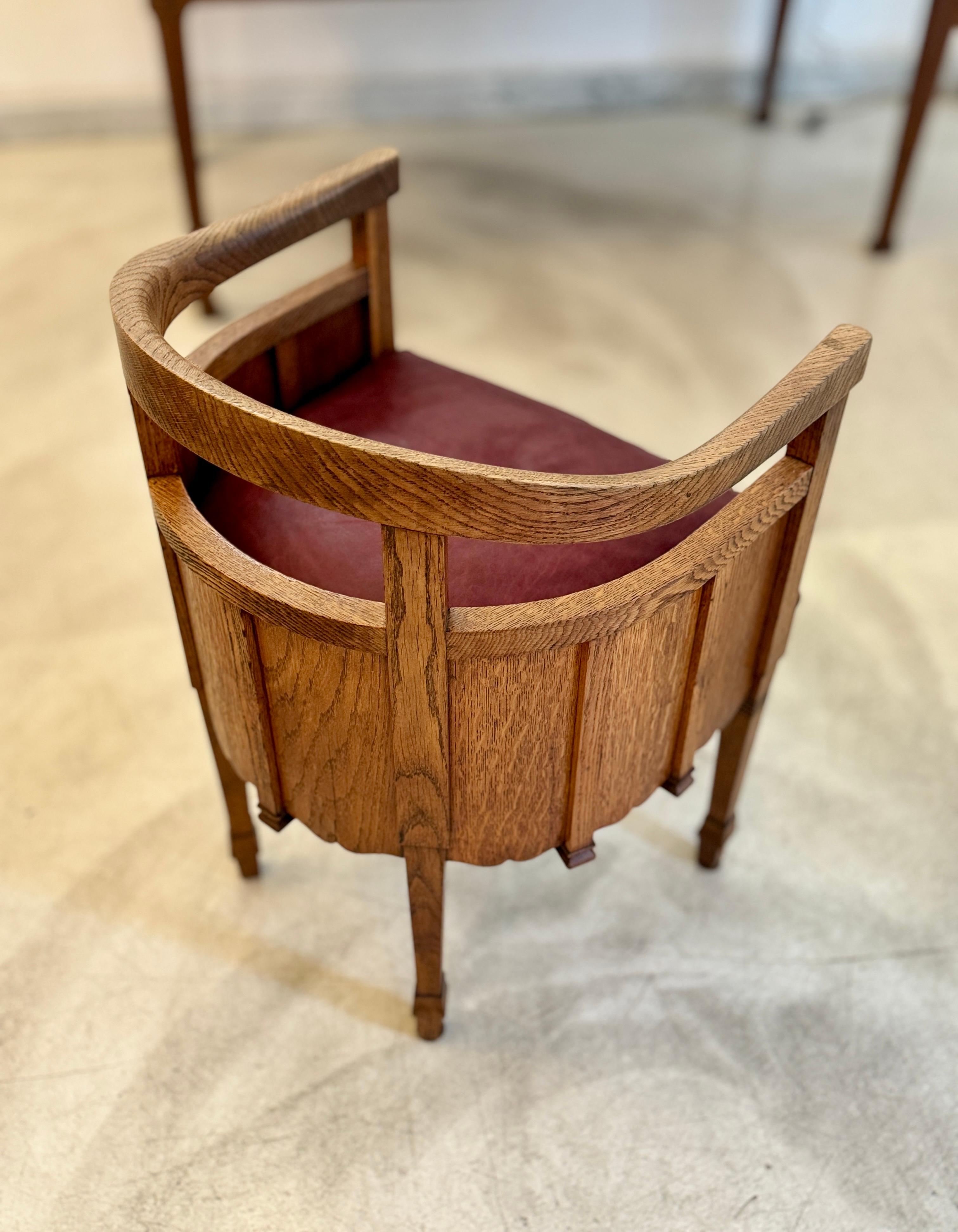 Art Nouveau French Sculpted Oak Office Chair For Sale 2