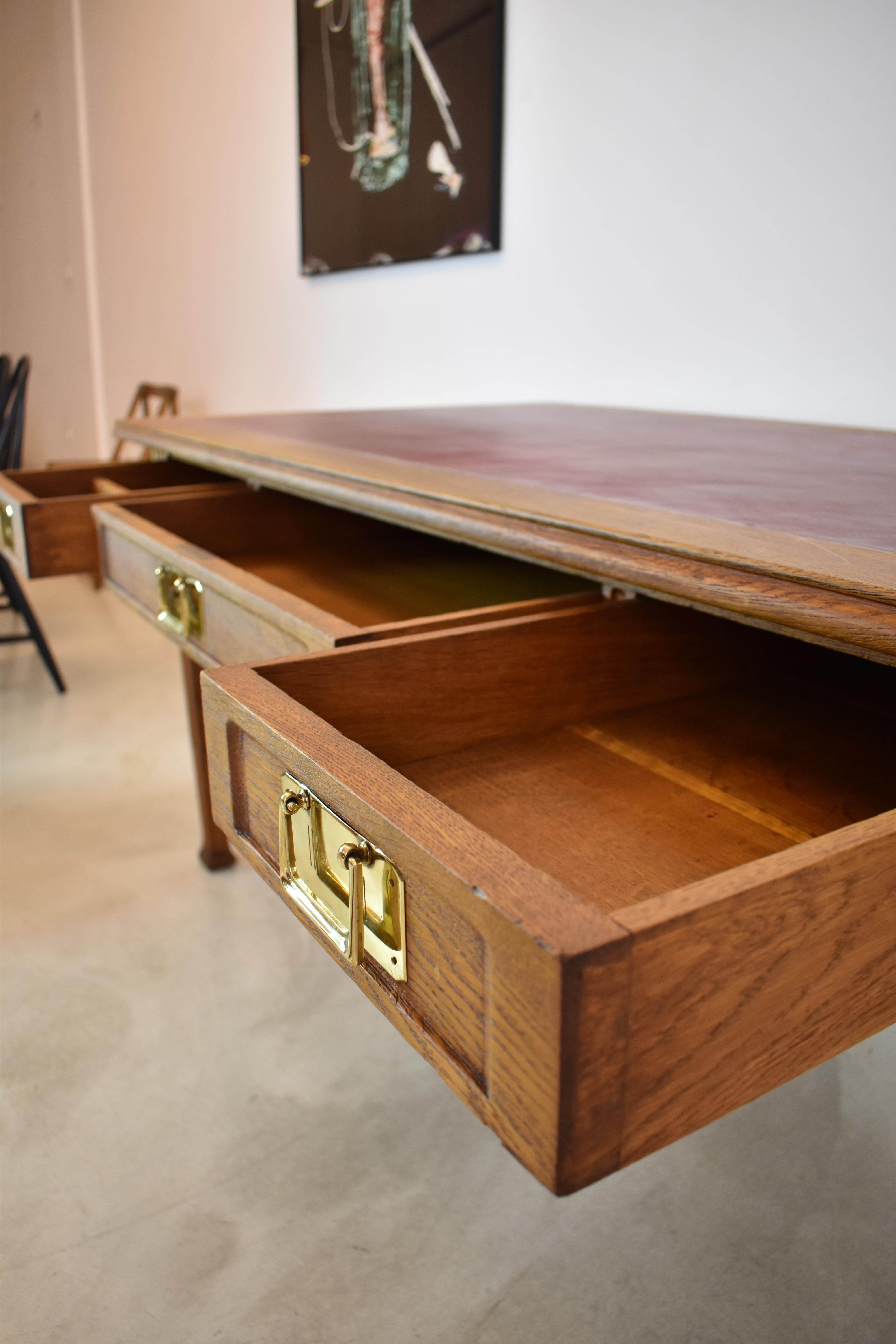 Art Nouveau French Sculpted Oak Office Desk and Chair 7