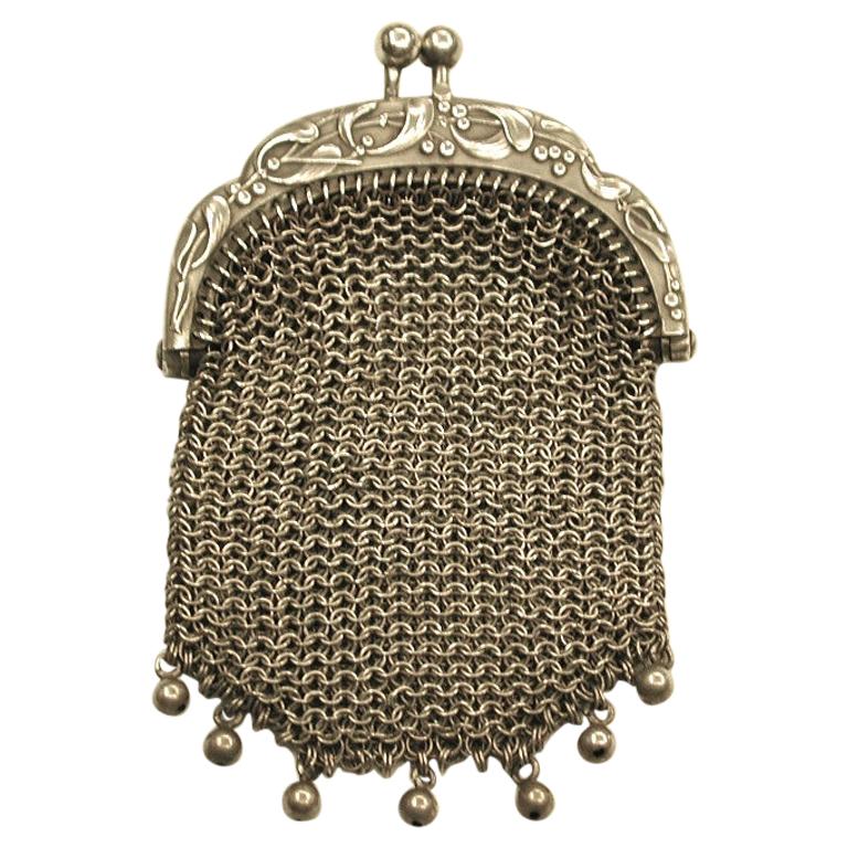 Art Nouveau French Silver Handbag Purse Dated circa 1900 For Sale