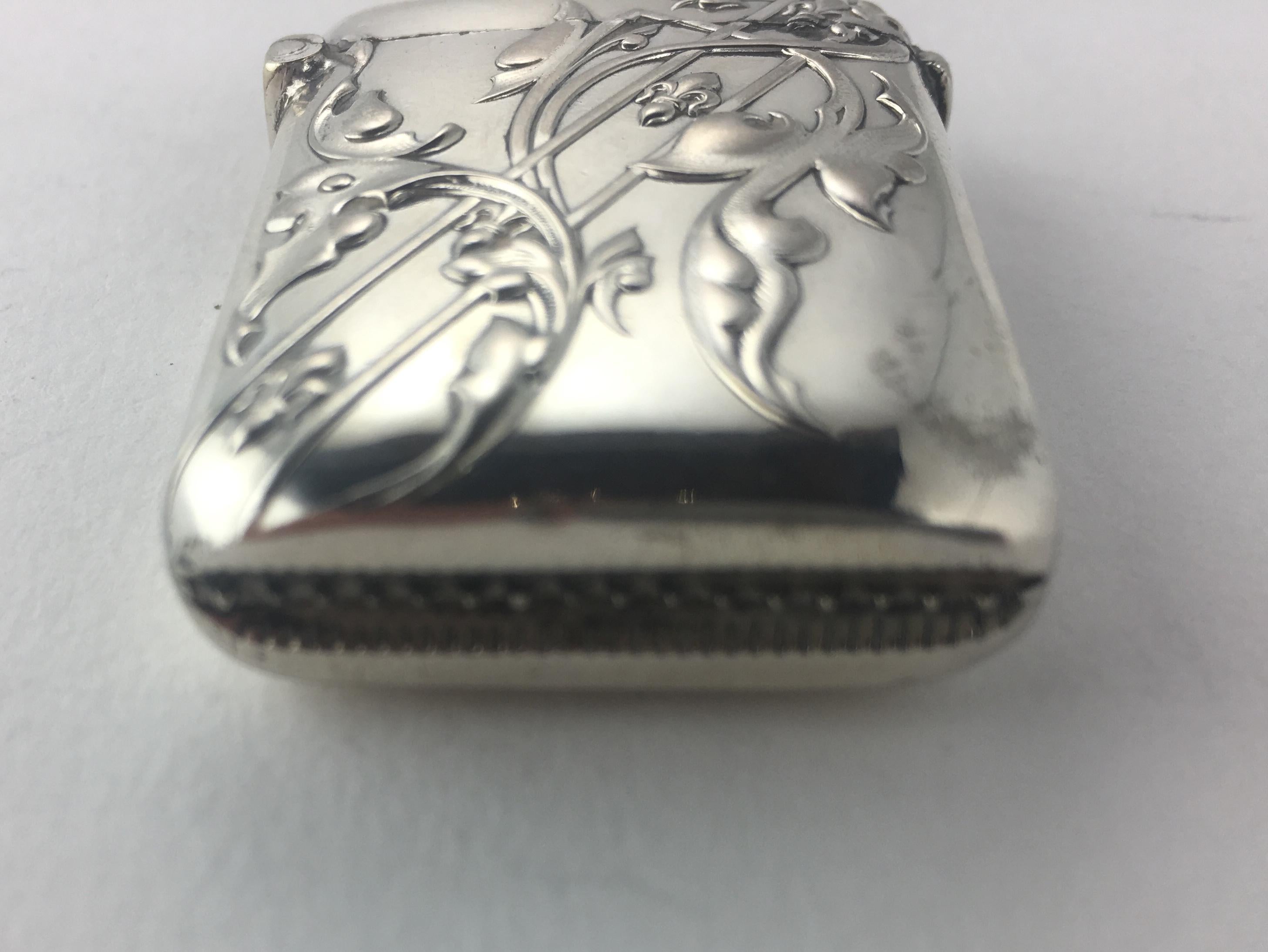 Art Nouveau French Silver Match Box, Intricate Details In Good Condition In Miami, FL