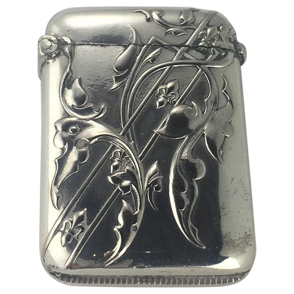 Art Nouveau French Silver Match Box, Intricate Details