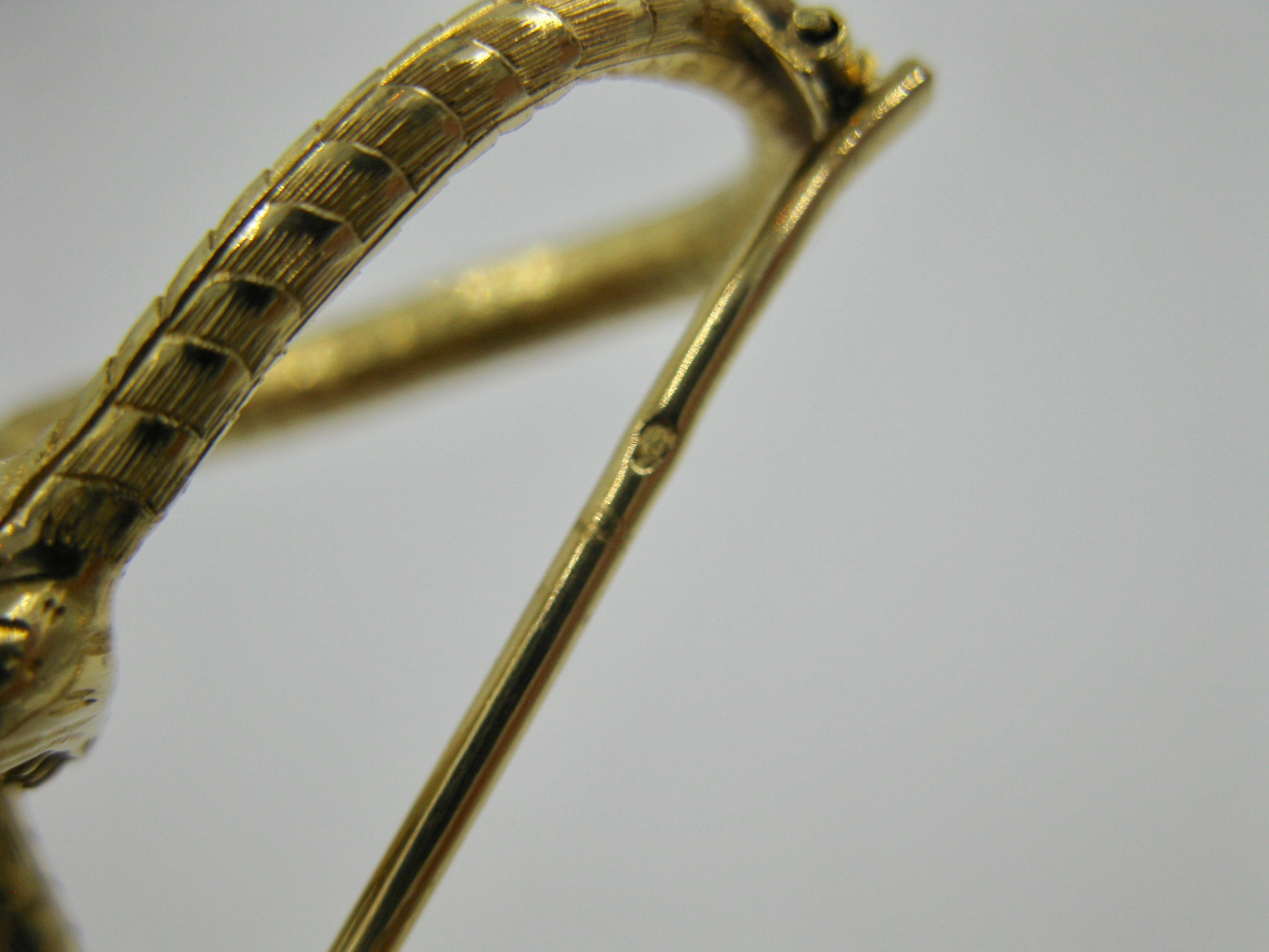 Art Nouveau French Snake Phoenix Bird Brooch 18 Karat Gold Enamel 1