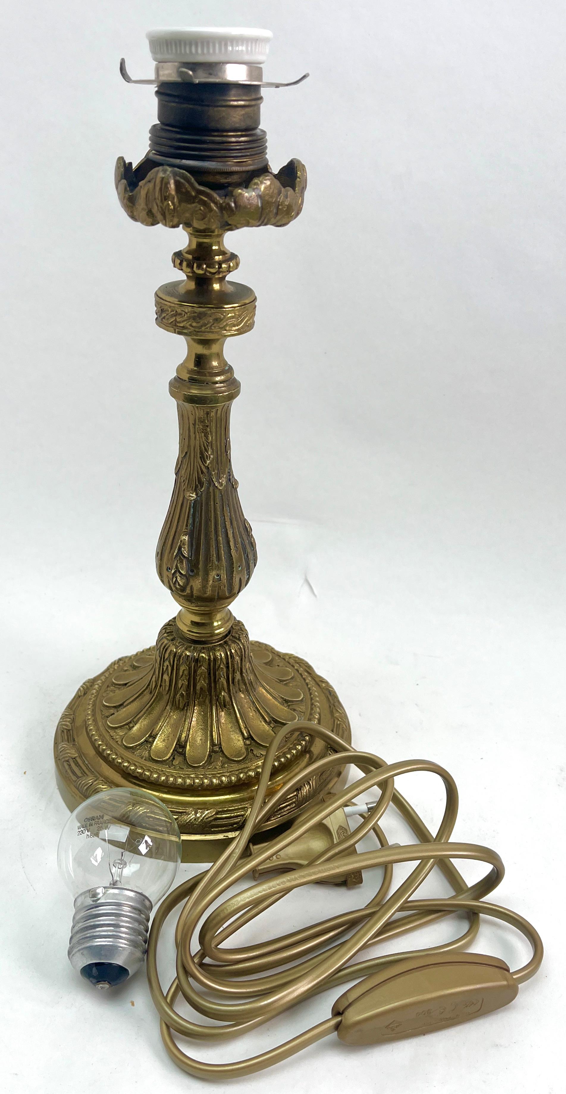 Art Nouveau French Solid Brass Matt Gilt Finish Pair Table Lamps 8