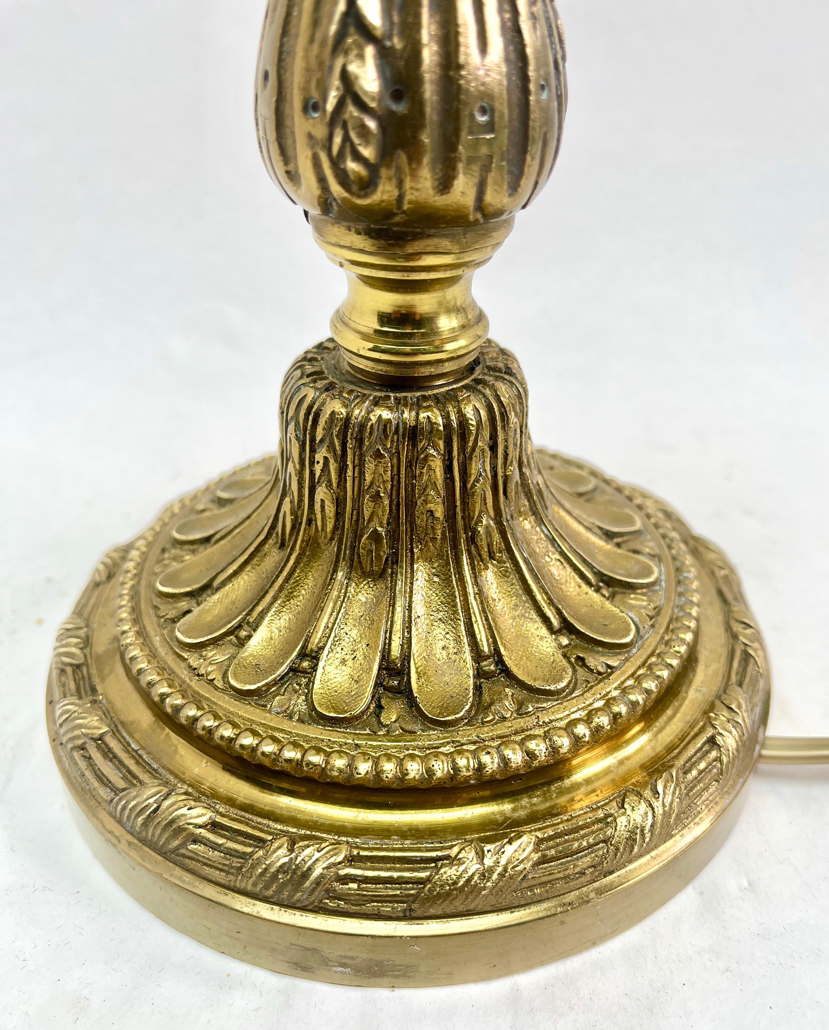 Art Nouveau French Solid Brass Matt Gilt Finish Pair Table Lamps 1