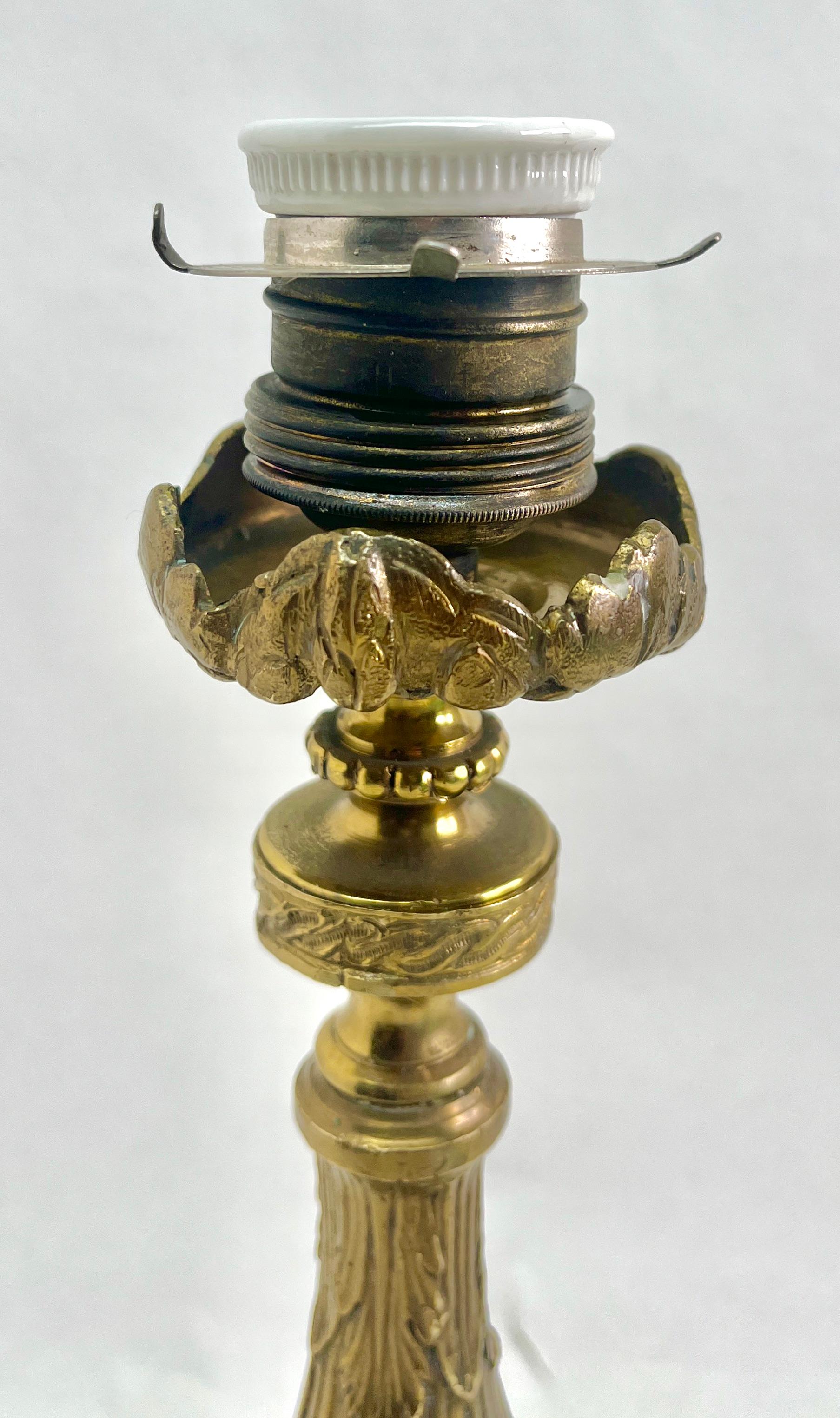 Art Nouveau French Solid Brass Matt Gilt Finish Pair Table Lamps 2