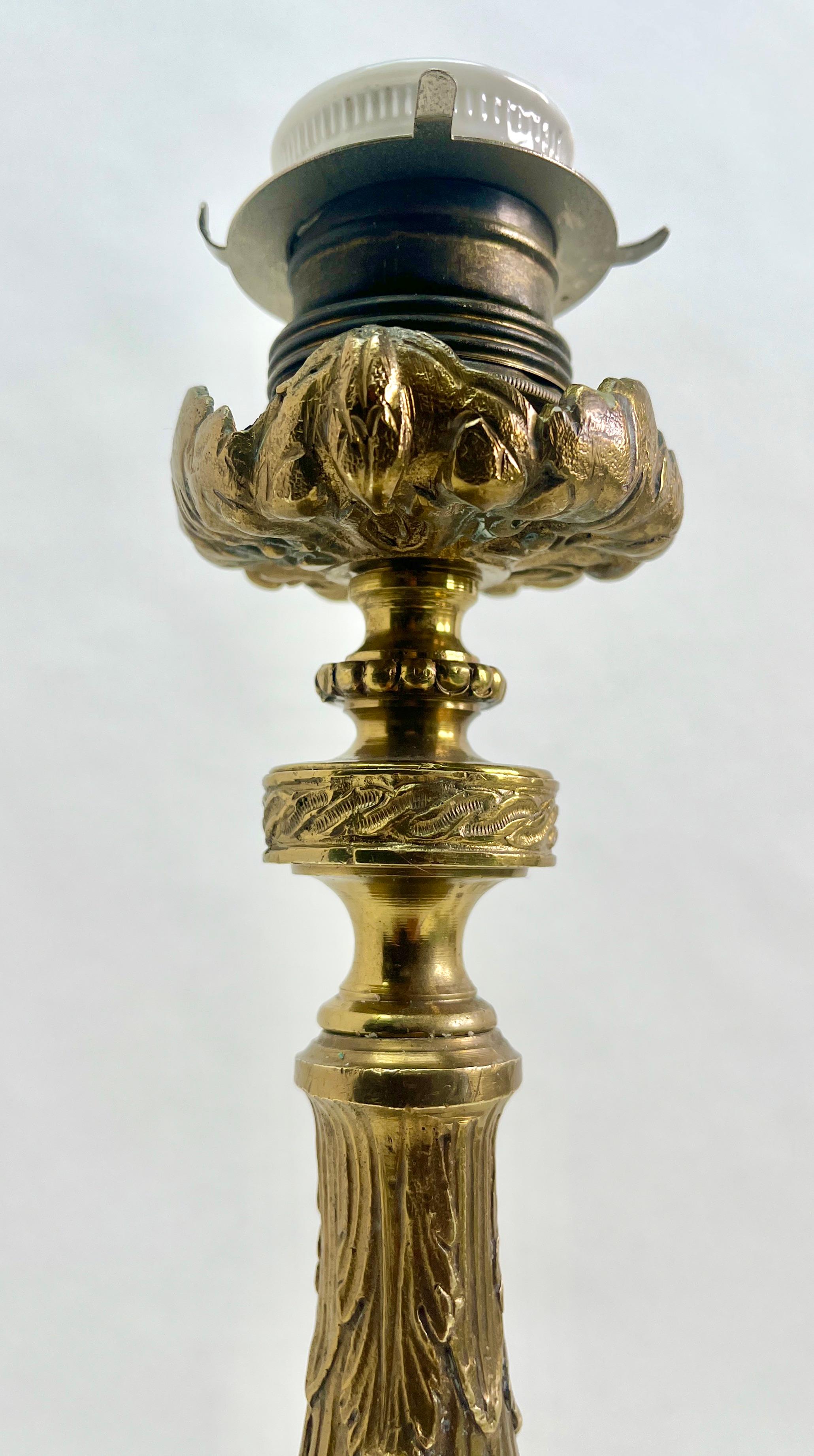 Art Nouveau French Solid Brass Matt Gilt Finish Pair Table Lamps 3