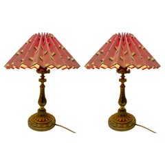 Antique Art Nouveau French Solid Brass Matt Gilt Finish Pair Table Lamps