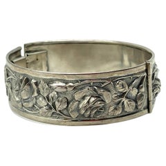 Antique Art Nouveau French Sterling Silver Cuff Bracelet