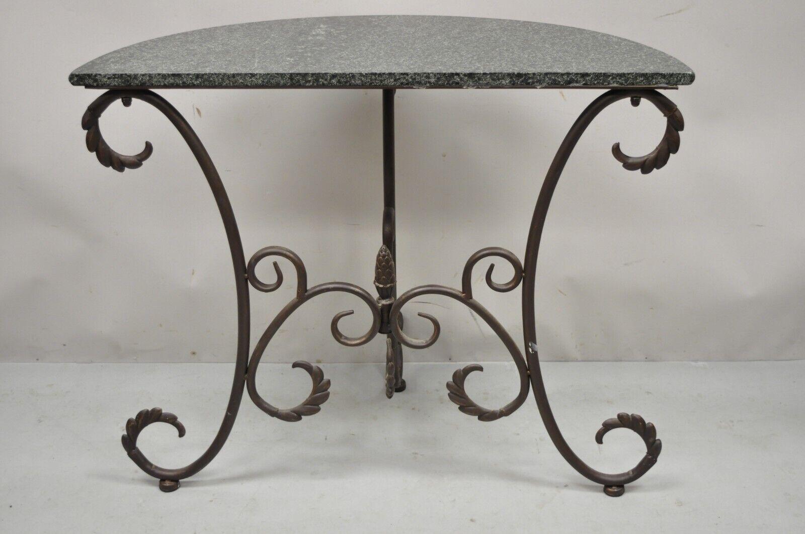 Art Nouveau French Style Metal Demilune Half Round Marble Console Table 5