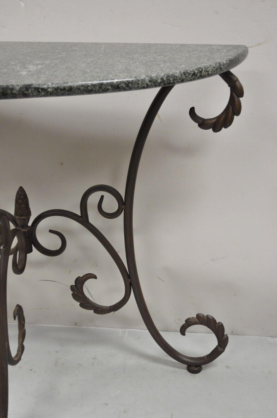 Art Nouveau French Style Metal Demilune Half Round Marble Console Table 6