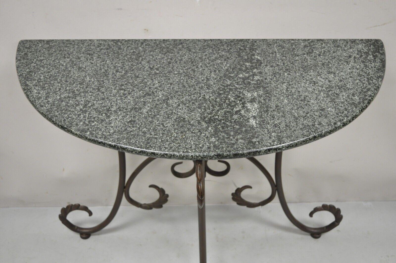 Art Nouveau French Style Metal Demilune Half Round Marble Console Table In Good Condition In Philadelphia, PA