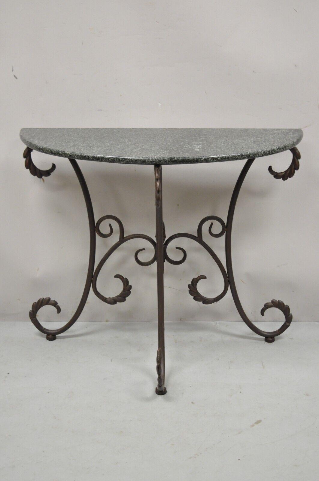 Art Nouveau French Style Metal Demilune Half Round Marble Console Table 2