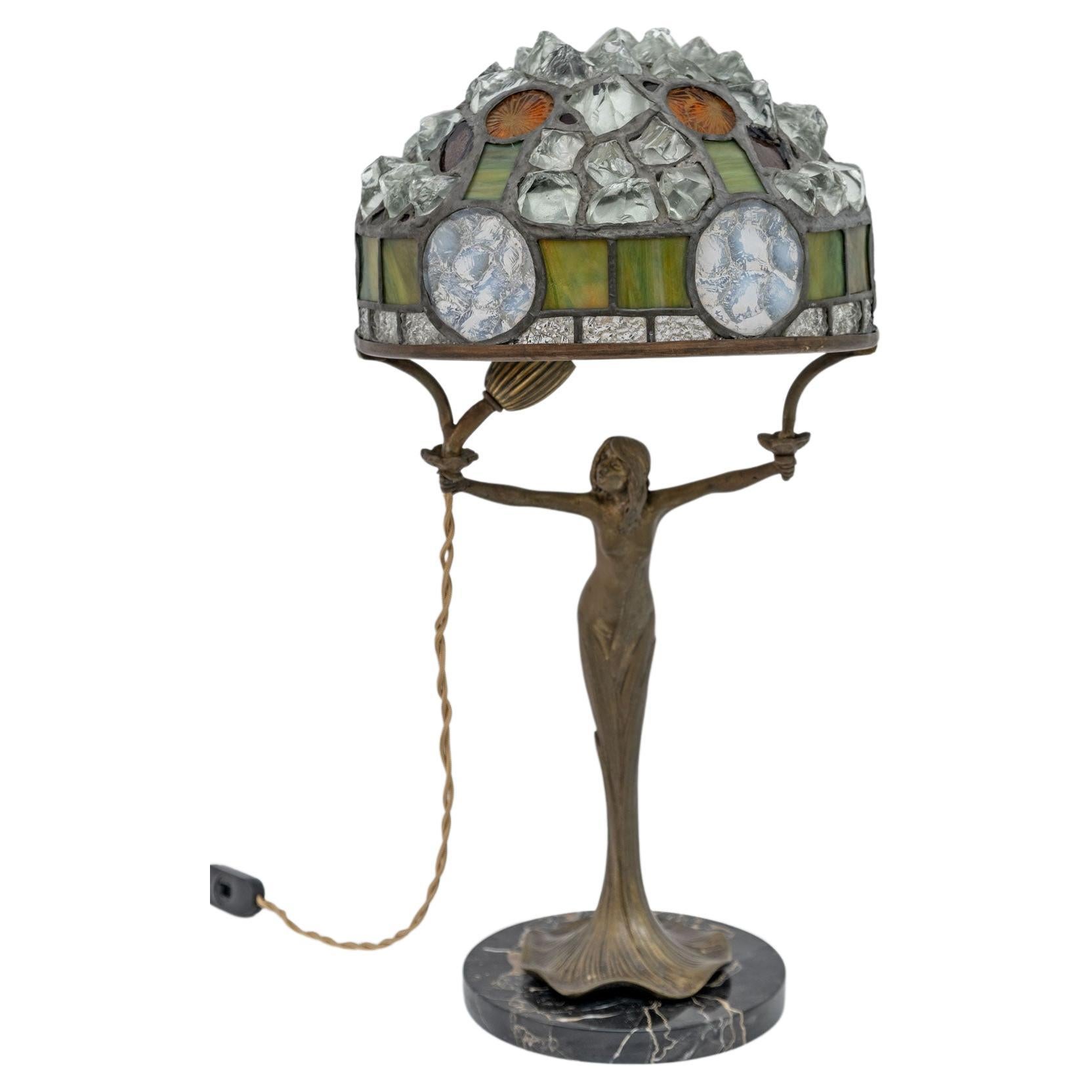 Lampe de bureau française Art Nouveau de style Tiffany, années 1930