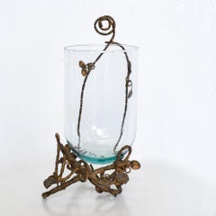 Art Nouveau French Wall Sconce Candle Holder Laced Bronze Glass Shade 1800s